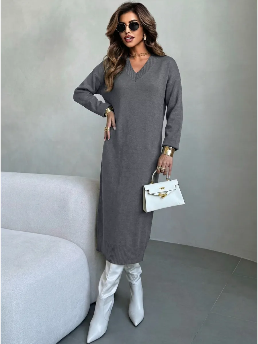 Платье осеннее теплое трикотажное длинное