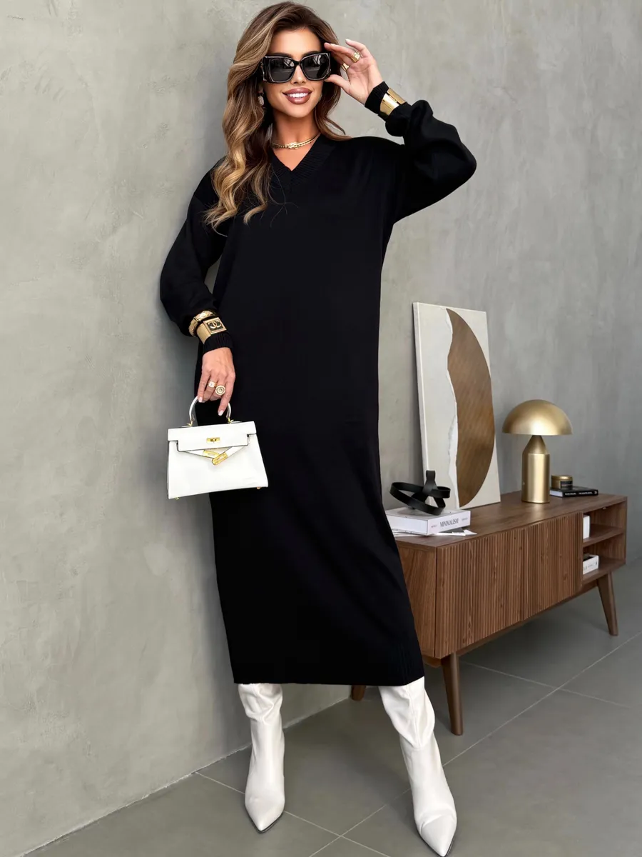 Платье осеннее теплое трикотажное длинное