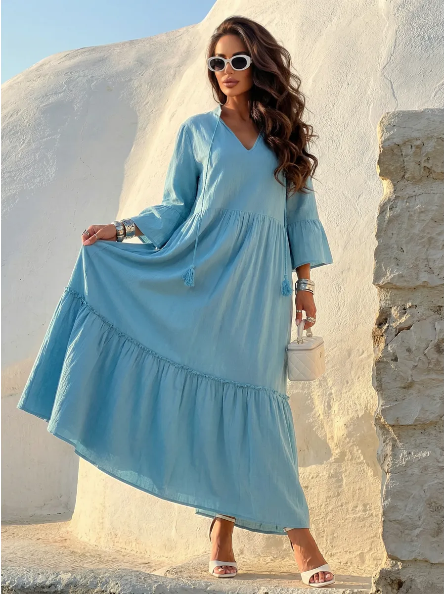 Летнее длинное платье макси в стиле бохо