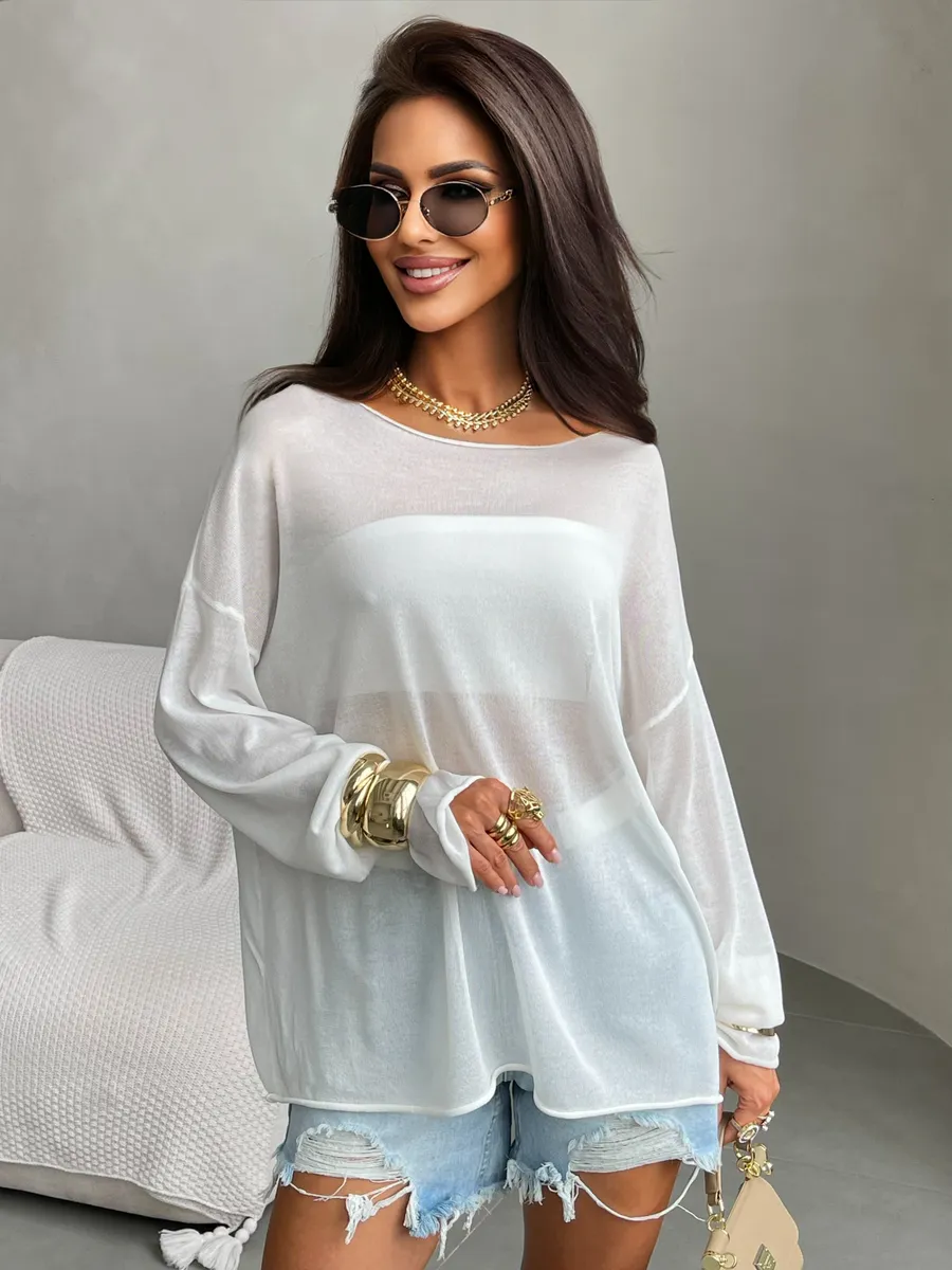 Летняя вязаная кофта оверсайз сетка паутинка