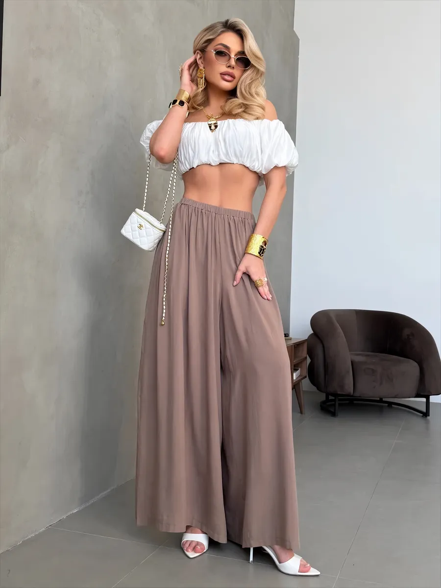 Летние брюки палаццо легкие широкие на резинке