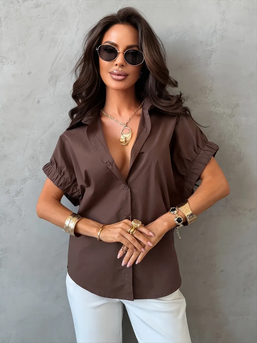 Летняя офисная блузка рубашка с коротким рукавом