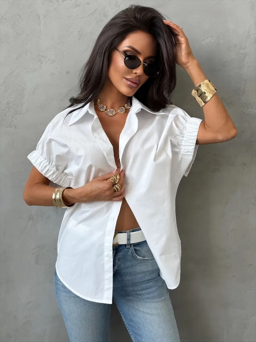 Летняя офисная блузка рубашка с коротким рукавом